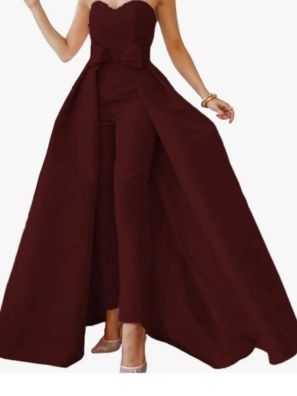 NWT Lover in Paris Satin Jumpsuit Detachable Waist Cape Pants Dress burgundy Sz